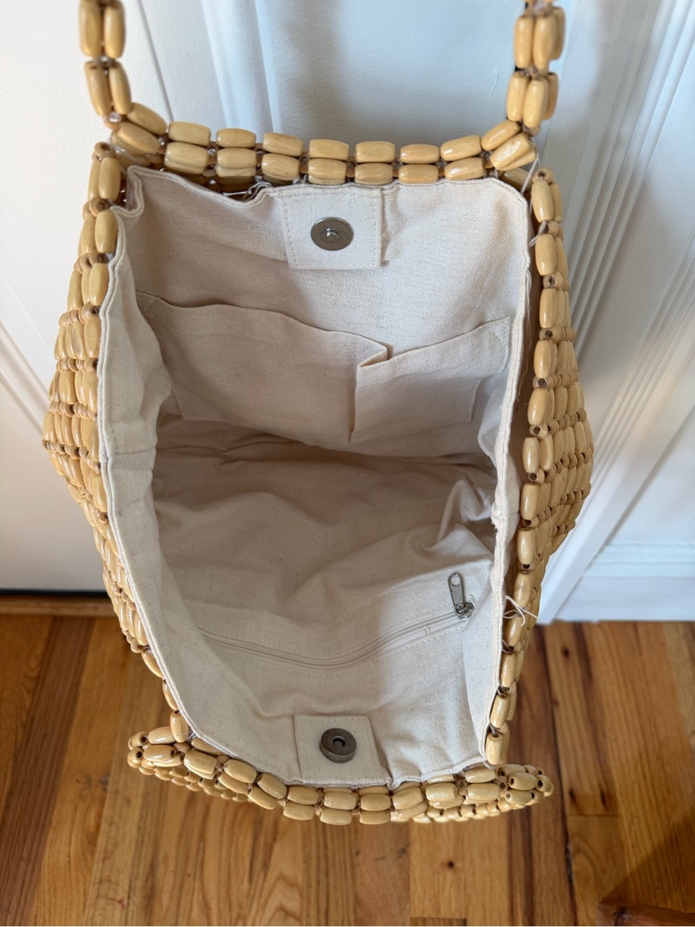 Beige Woven Semi-Circle Wood Tote Bag - Women - Picture 2 of 5